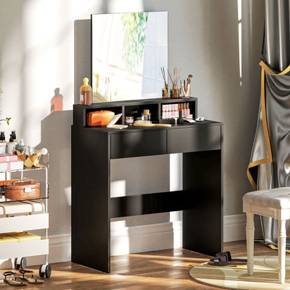 Dressing Table with Mirror, Drawers, for Bedroom, Black