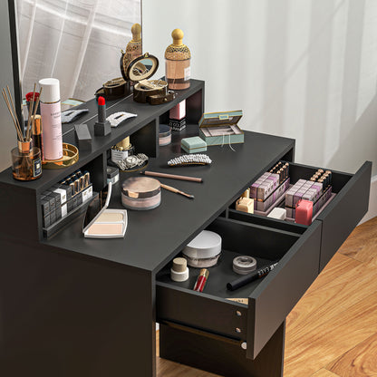 Dressing Table with Mirror, Drawers, for Bedroom, Black