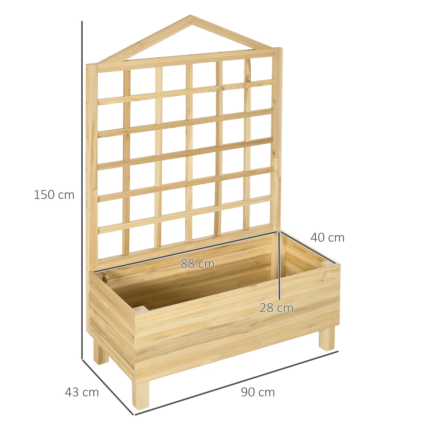 Wooden Garden Planters with Trellis for Vine Climbing Plants, Natural
