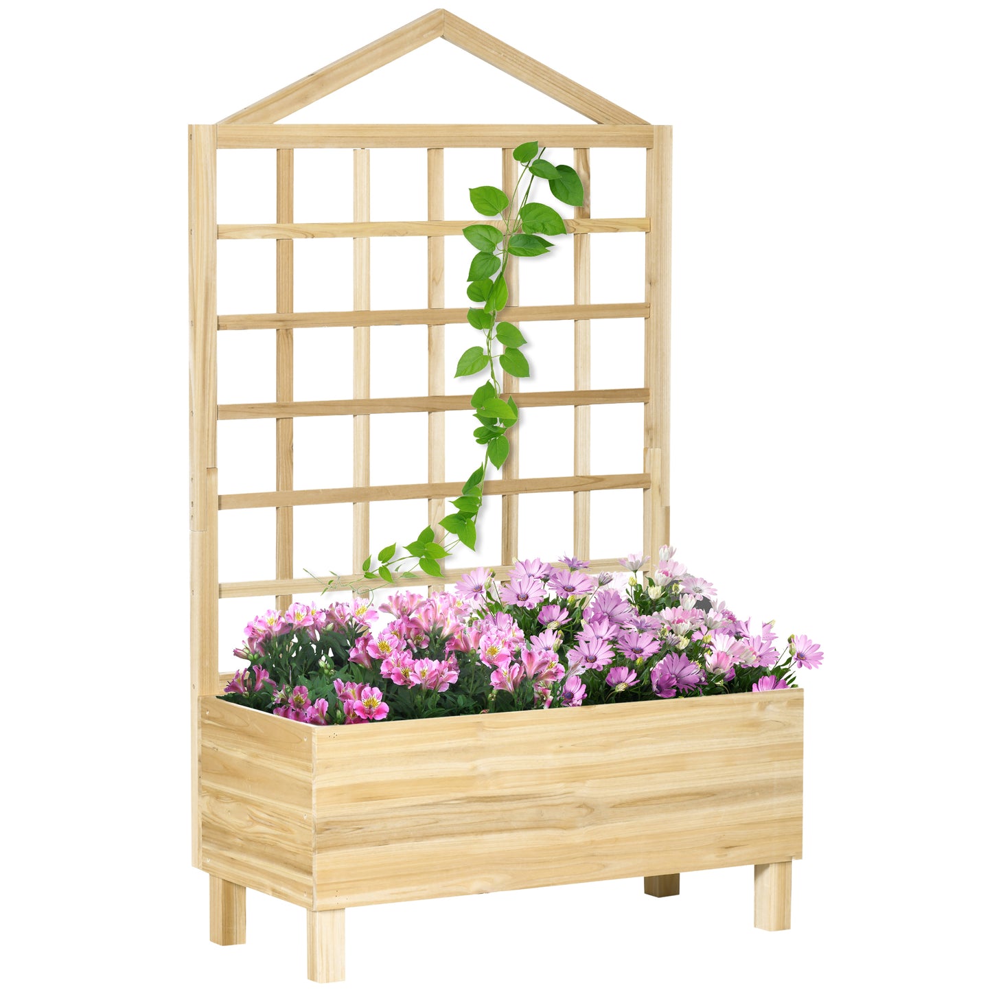 Wooden Garden Planters with Trellis for Vine Climbing Plants, Natural