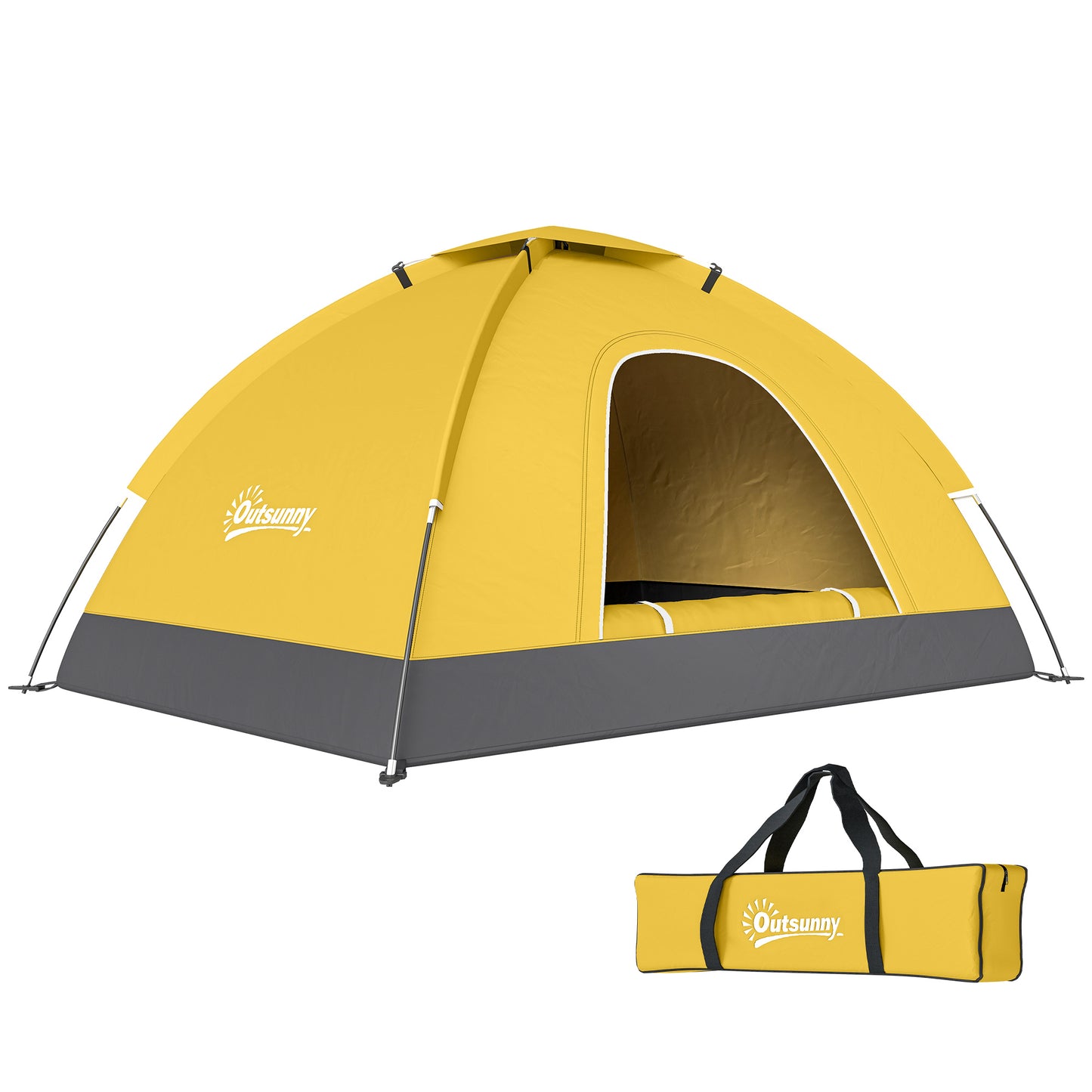 2 Person Camping Tent, Dome Tent with Storage Pocket, Yellow