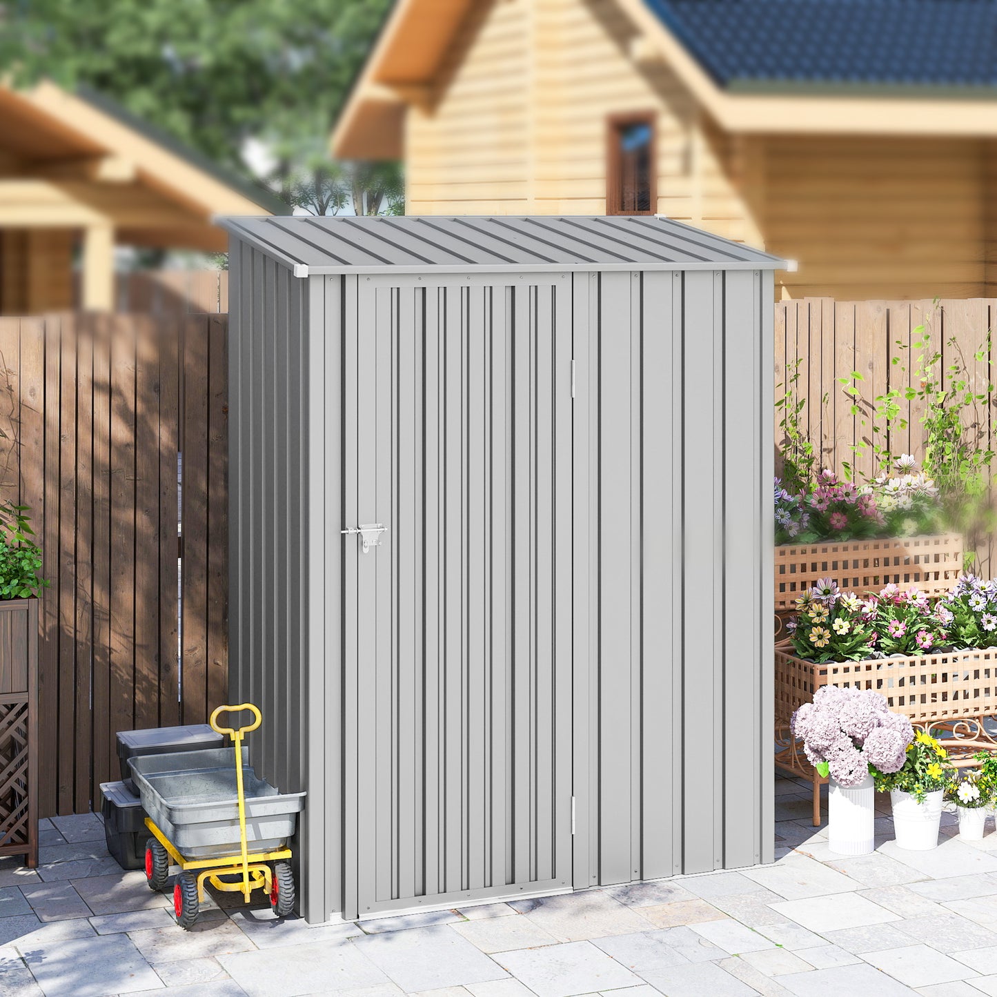 Outdoor Storage Shed Steel Garden Shed w/ Lockable Door Grey