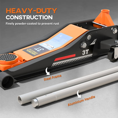 3 Ton Low Profile Floor Jack, 7.5-50.5 cm Hydraulic Car Trolley Jack