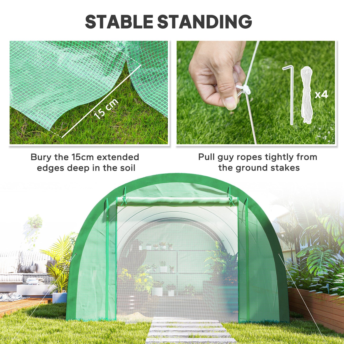 Walk-in Tunnel Greenhouse, Upgraded Structure, Mesh Door & Windows