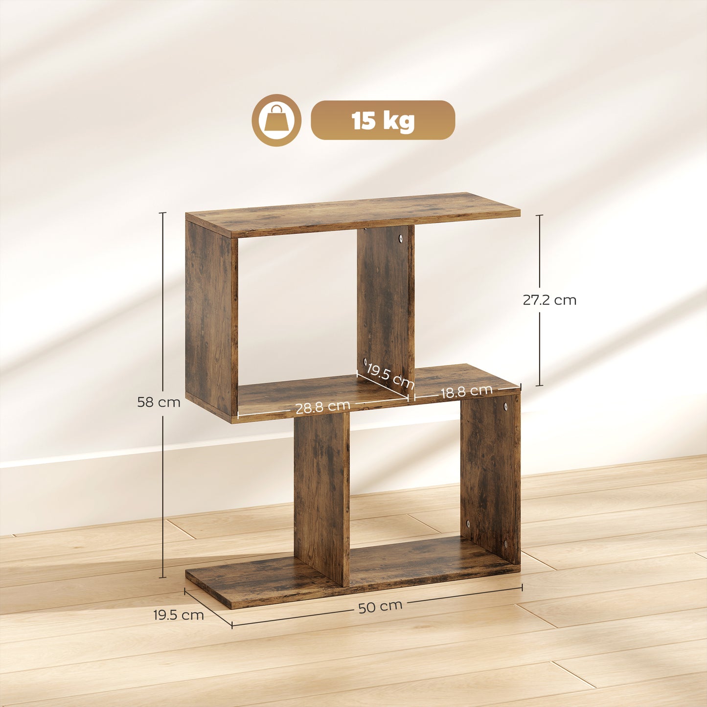 Side Table, Narrow End Table with Storage Shelves, Rustic Brown
