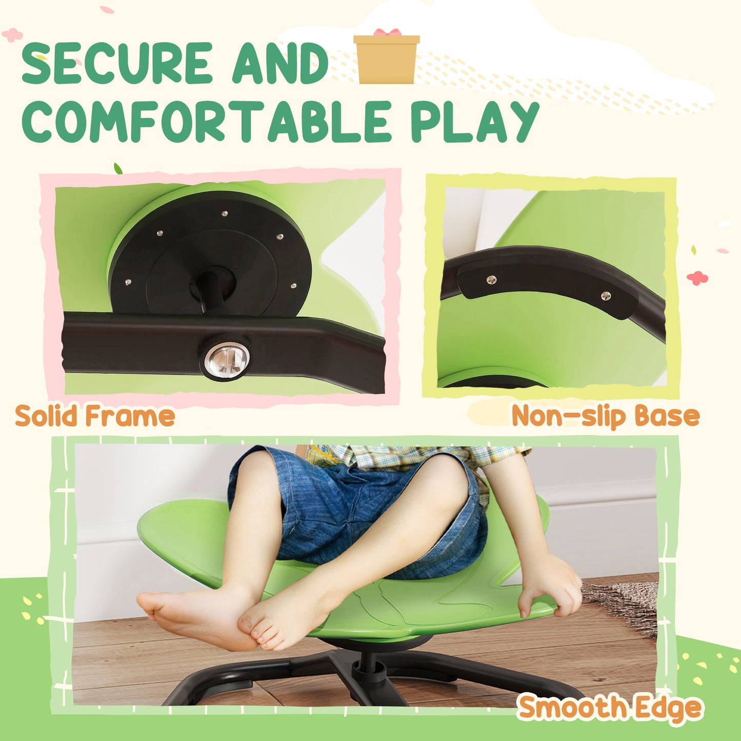 Butterfly-Shaped Kids Swivel Chair, Sensory Spinning Chair, Green