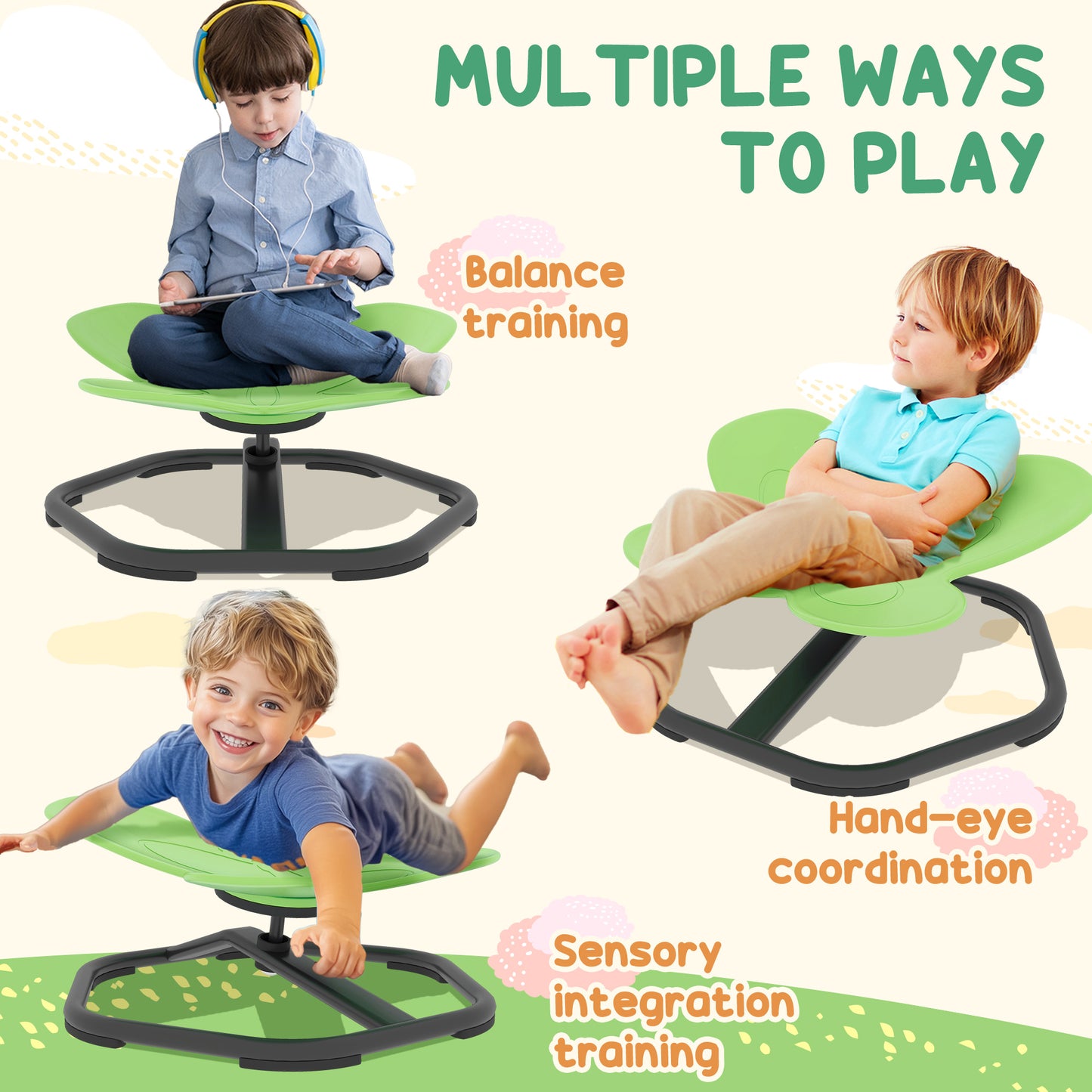 Butterfly-Shaped Kids Swivel Chair, Sensory Spinning Chair, Green