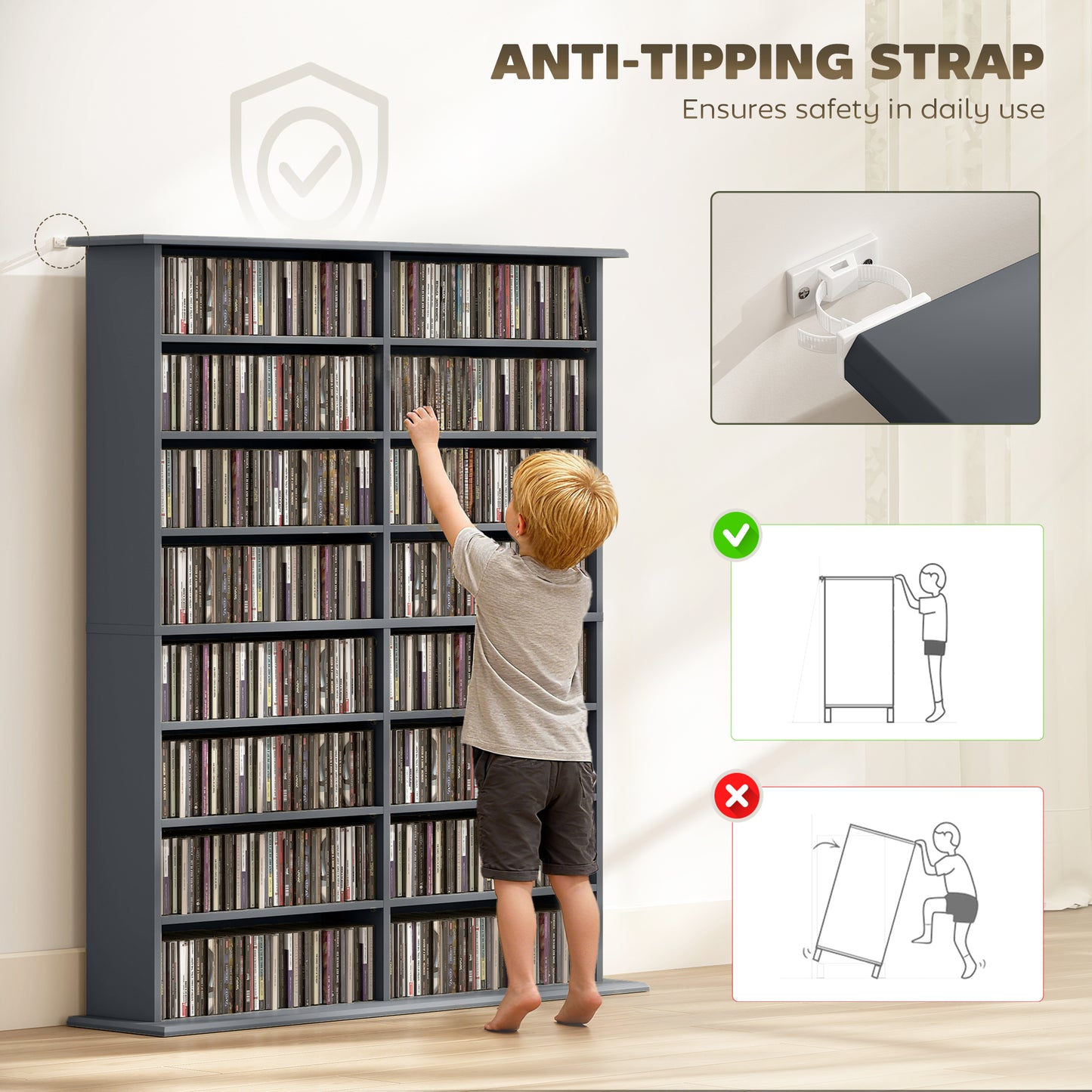 CD Storage Unit DVD Tower Blu-ray Storage Shelf for Office, Grey