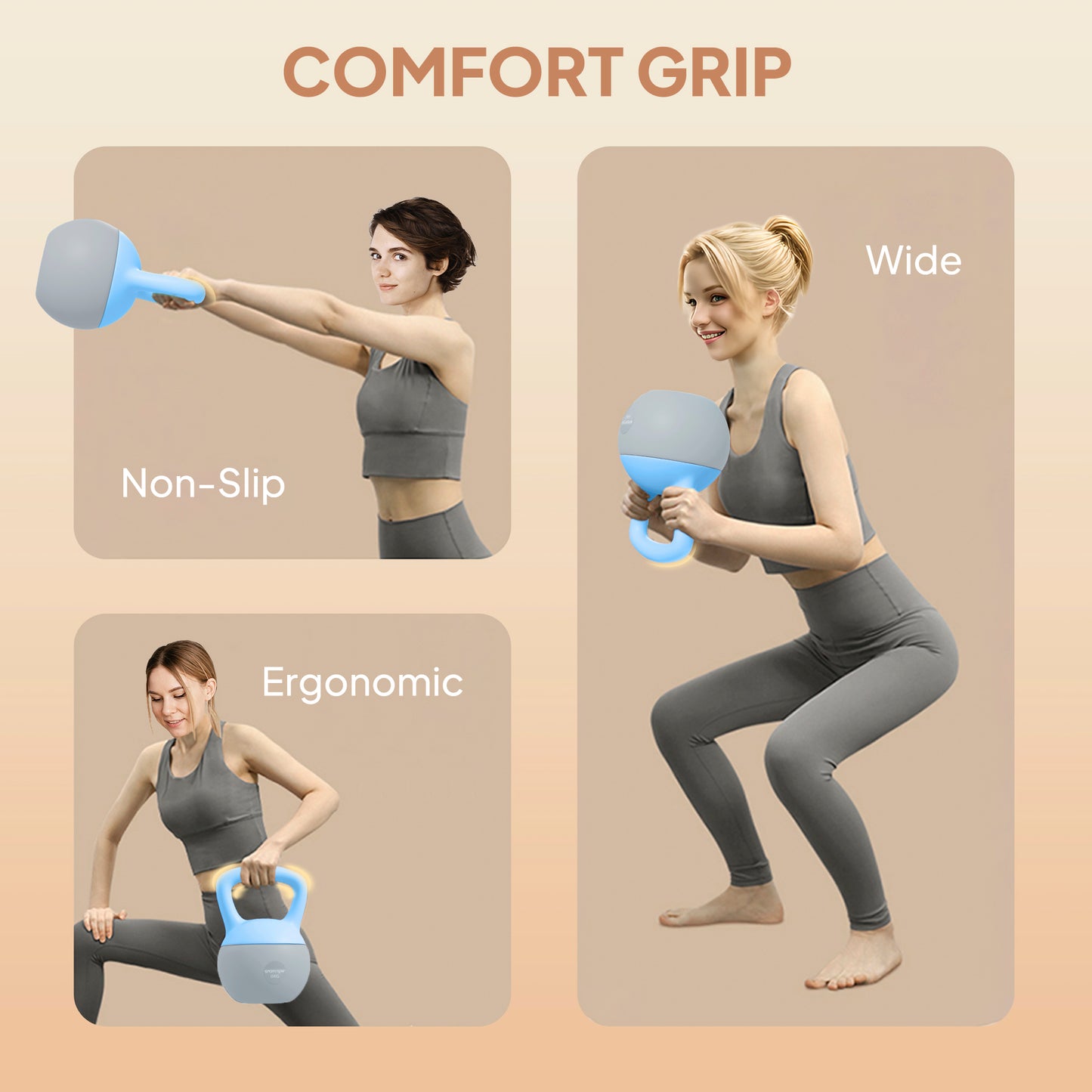 6KG Kettlebell w/ Soft Body, Non-Slip Handle, Light Blue and Grey