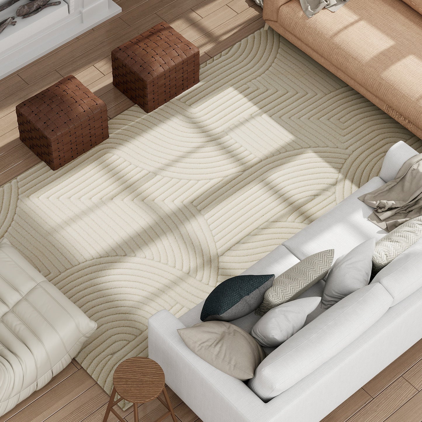 Modern Geometric Rug, Thick & Plush, Non-Slip, 160 x 120 cm – Cream
