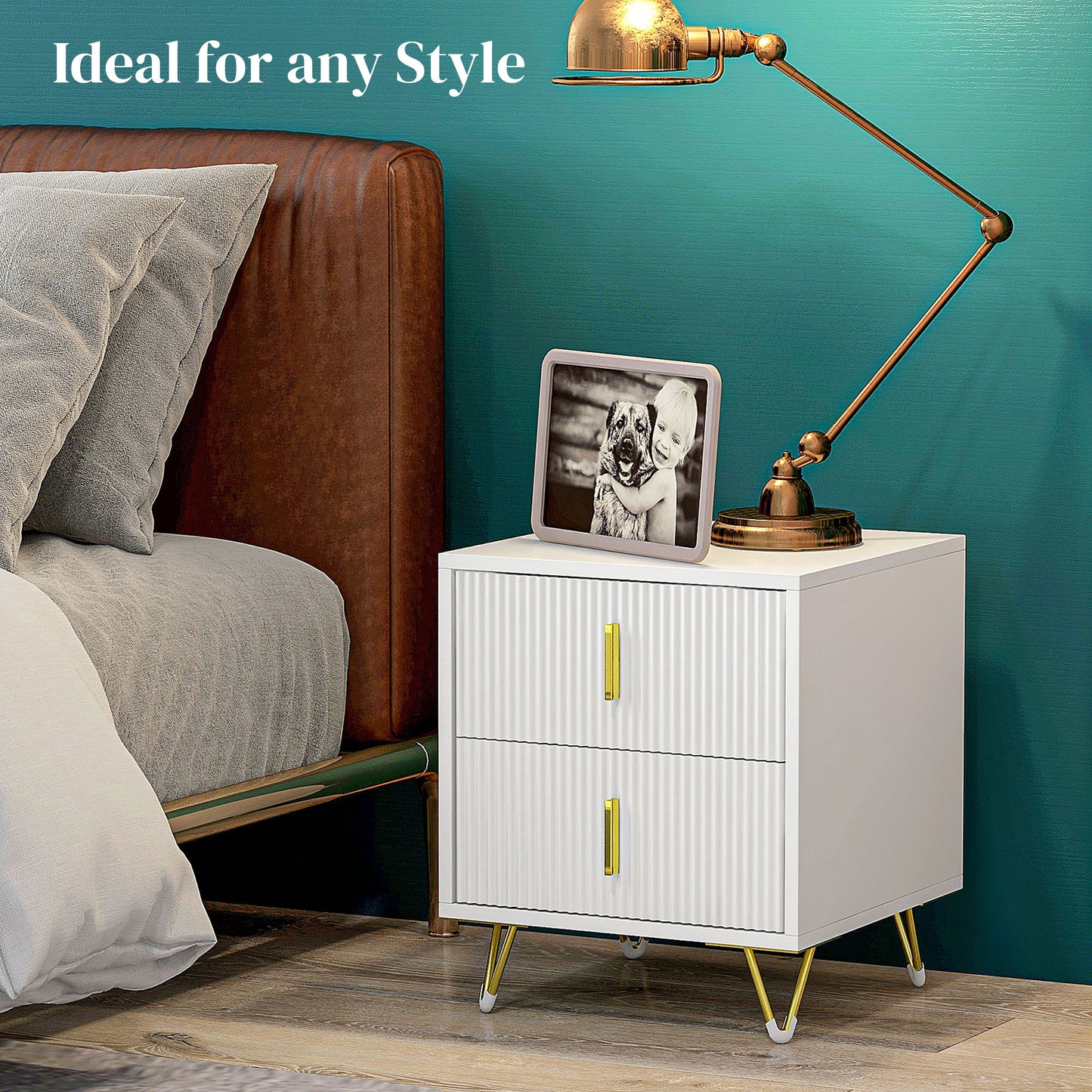 2 Drawer Dresser, Chest of Drawers Storage Cabinet, White