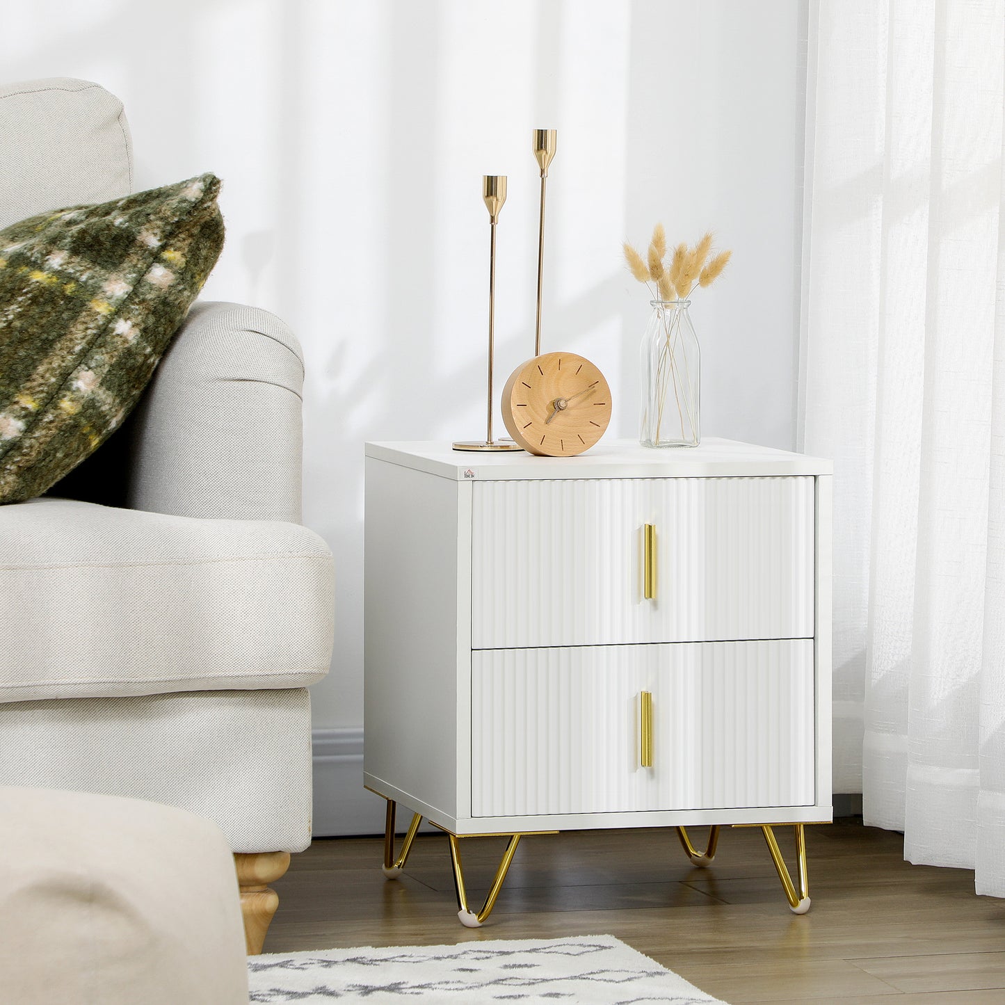 2 Drawer Dresser, Chest of Drawers Storage Cabinet, White