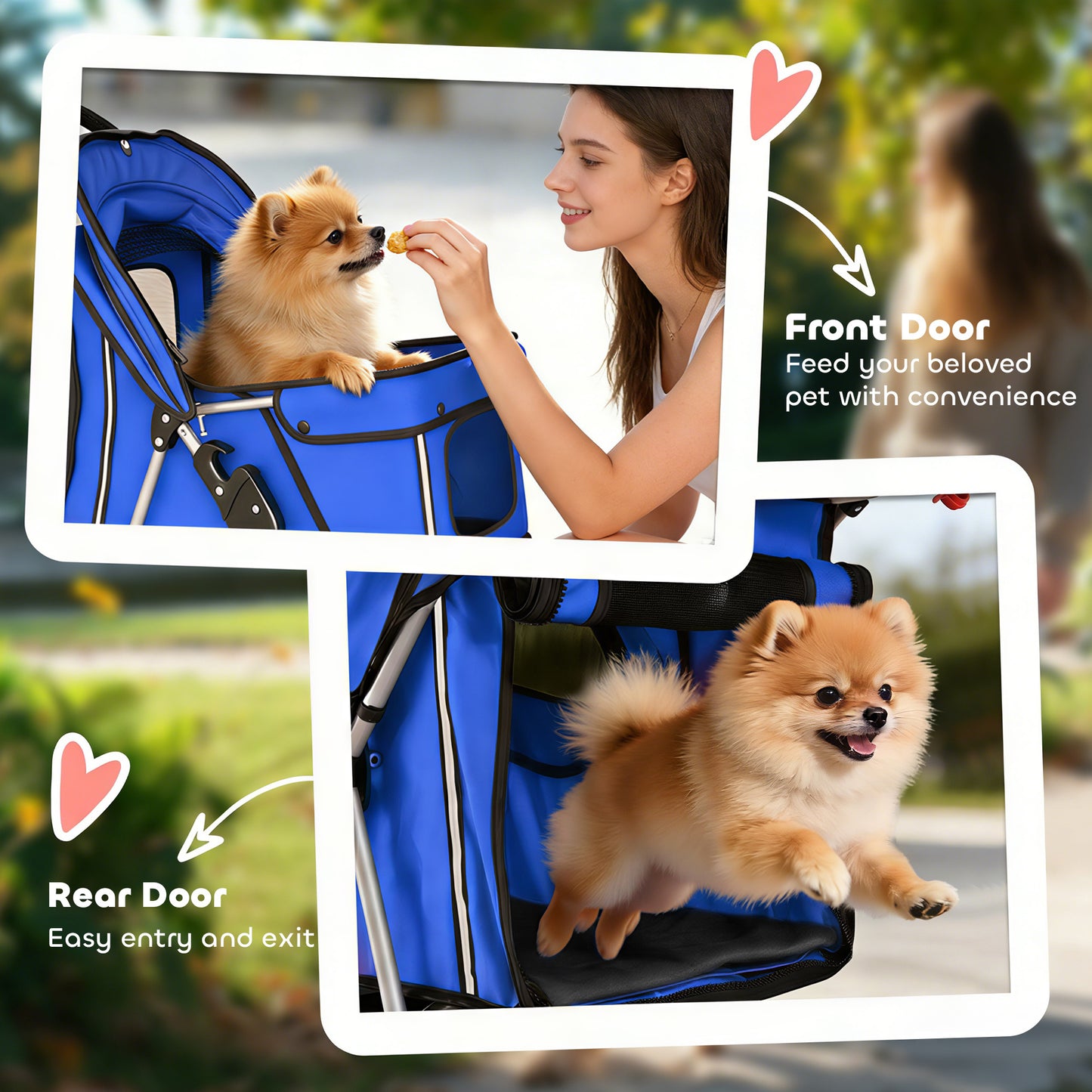 Dog Pram, Foldable Pet Stroller for Small Miniature Dogs Cats, Pet Buggy Pushchair with 360° Swivel EVA Wheels, Brake, Reflective Strips, Mesh Windows, Washable Cushion, Blue