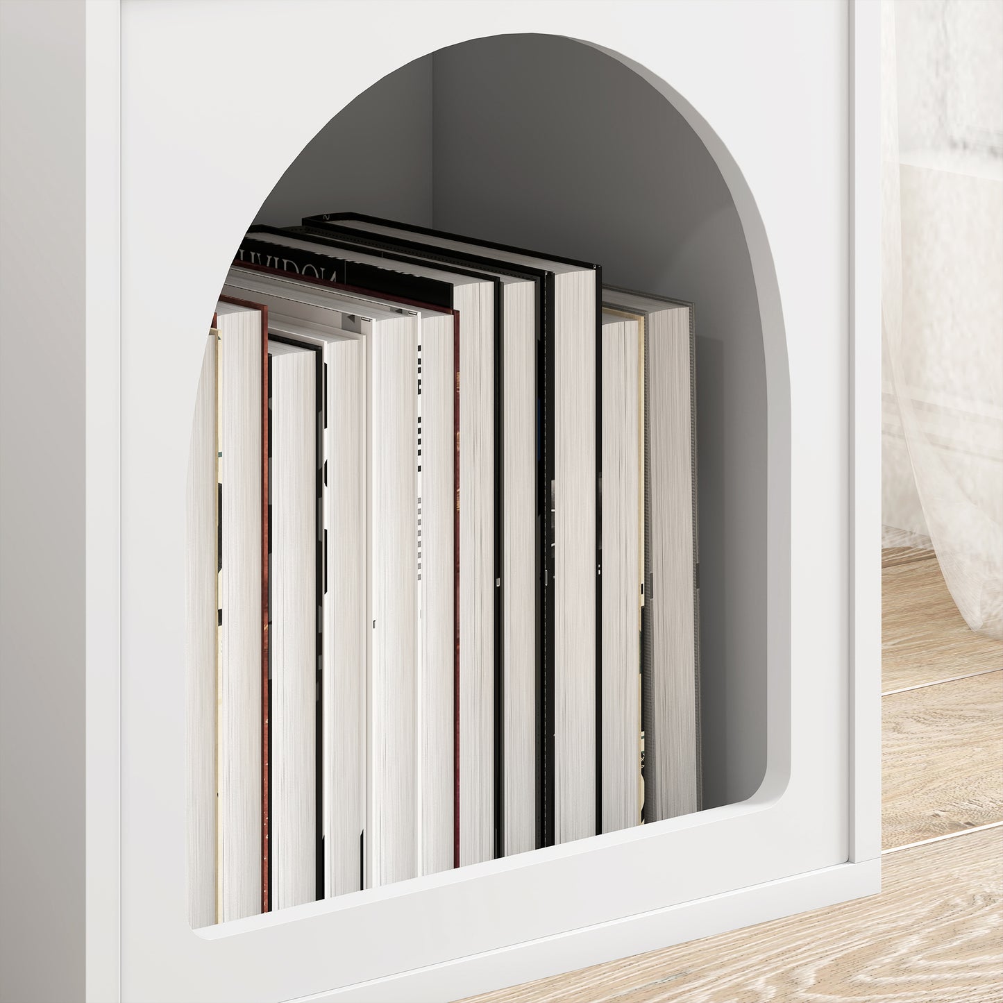Bedside Table, Modern Bedside Cabinet with 2 Open Compartments and Unique Arch Design, Side Table for Living Room, Bedroom, White