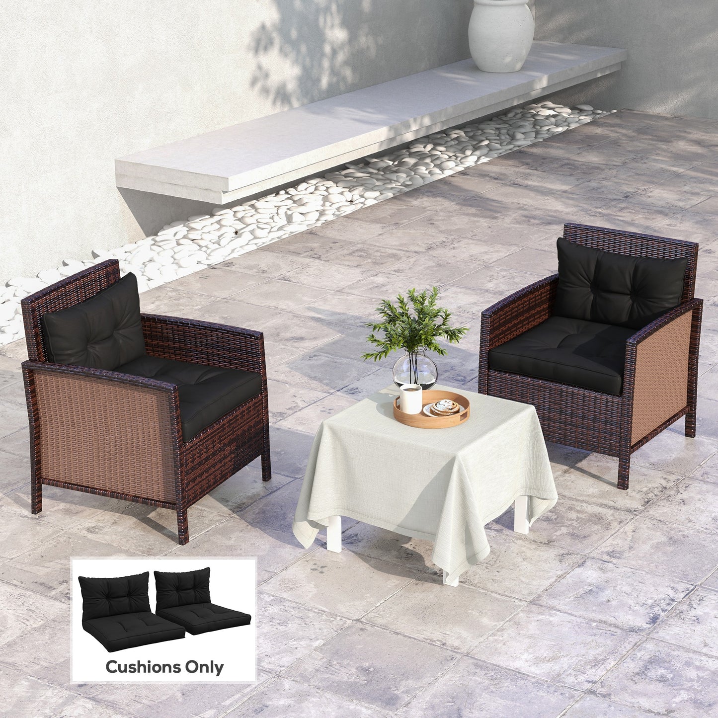 4pc Outdoor Seat Cushions Back Cushions, 60 x 60 x 10cm Water Repellent Seat Pads for Garden Patio Kitchen Office Chairs, Black