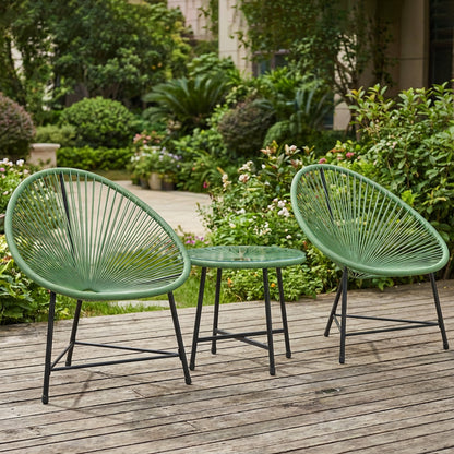Rattan Bistro Set with Acapulco Chairs and Glass Table, Green