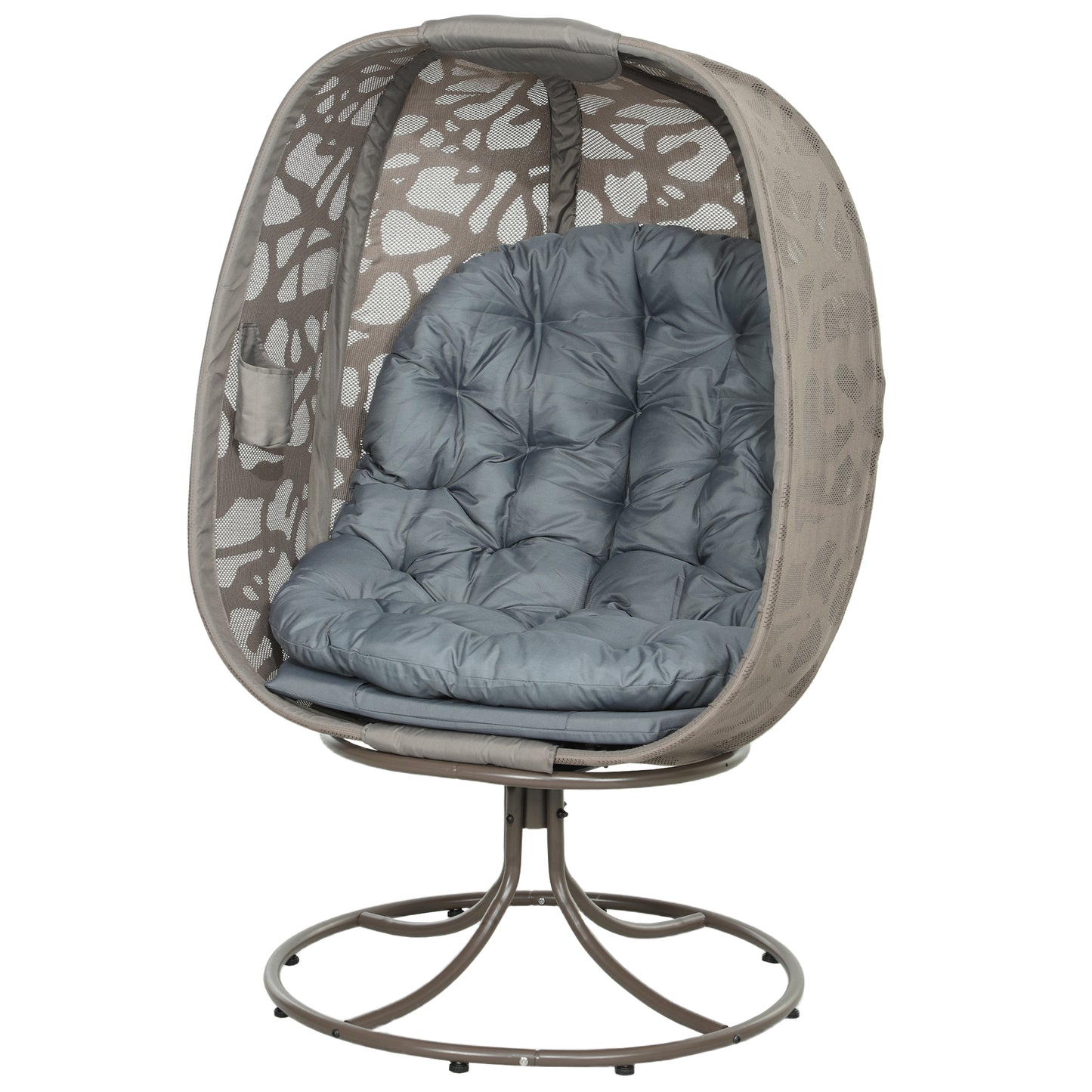 Foldable Egg Chair with Cushions, Indoor Outdoor Swivel Lounger, Grey