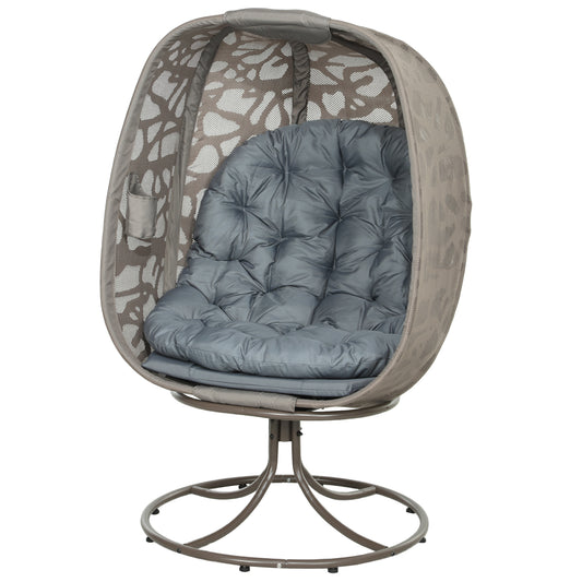 Foldable Egg Chair with Cushions, Indoor Outdoor Swivel Lounger, Grey