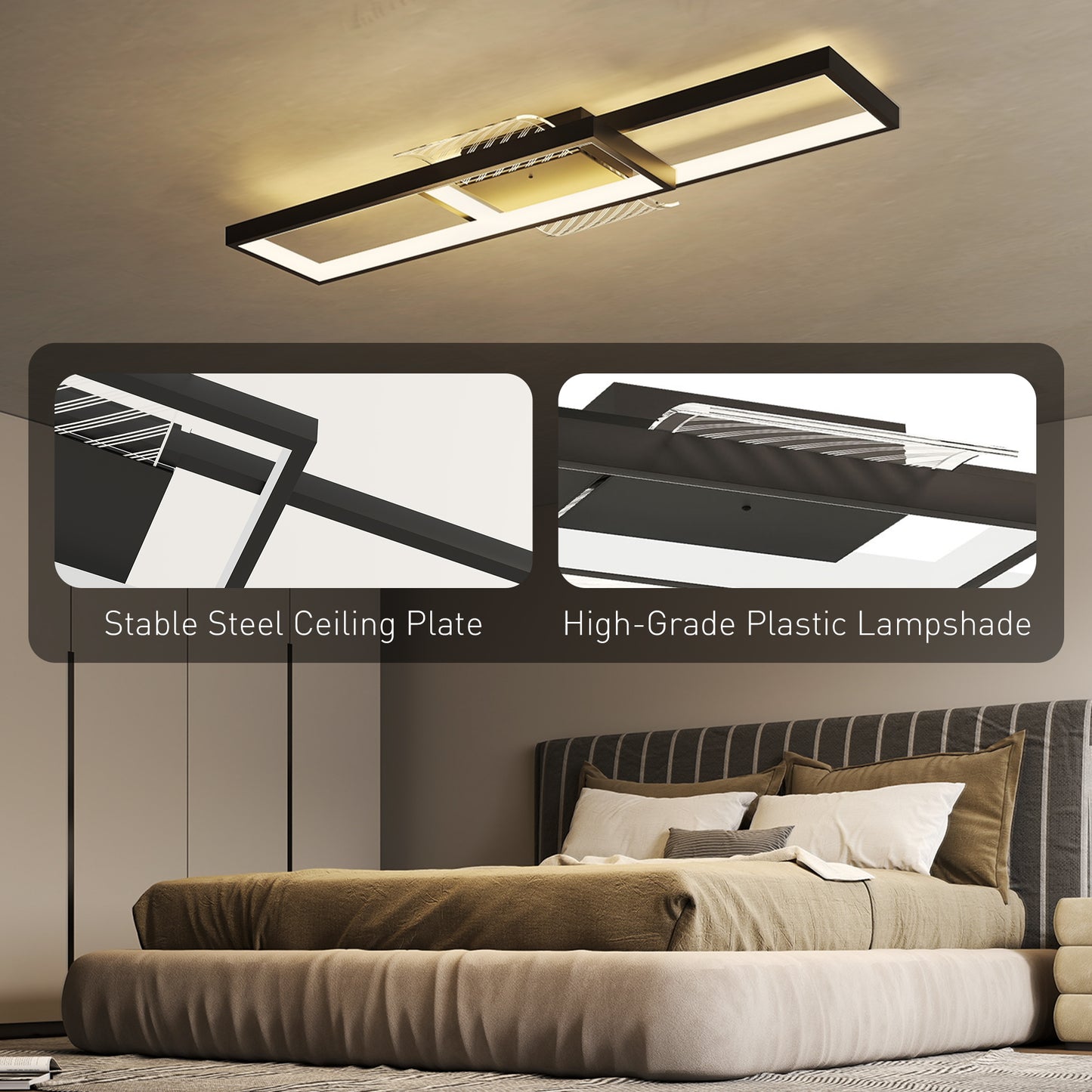LED Ceiling Light, Dimmable Ceiling Light with Remote Control, Black