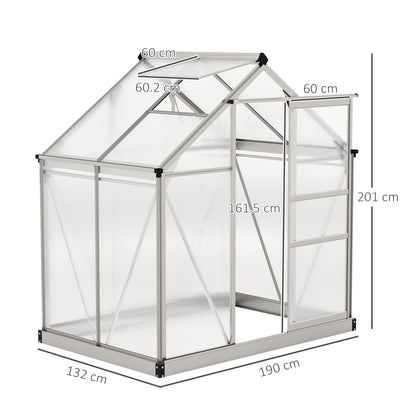 6x4ft Walk-In Polycarbonate Greenhouse Plant Grow Galvanied Aluminium