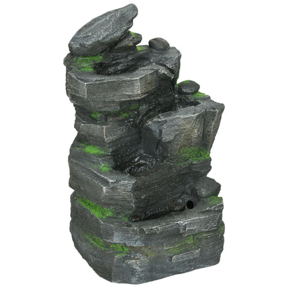 Garden Fountain, Outdoor Water Feature With LED Light, Dark Grey