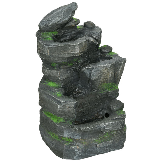 Garden Fountain, Outdoor Water Feature With LED Light, Dark Grey
