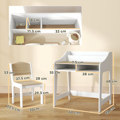 Kids Desk and Chair Set, Children Study Table with Storage, Natural