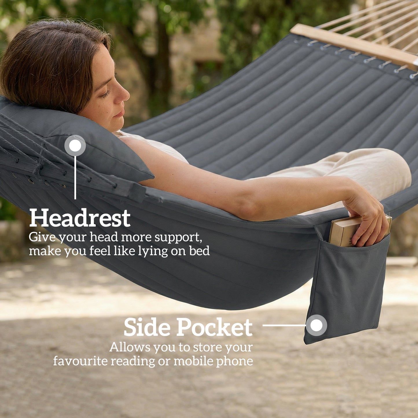 Double Hammock 2-Person Padded Swing Bed Grey