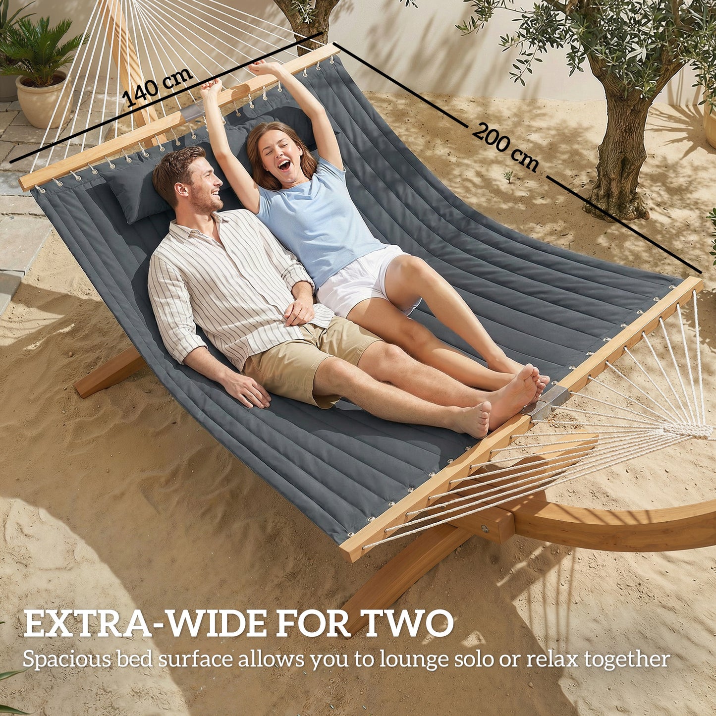Double Hammock 2-Person Padded Swing Bed Grey