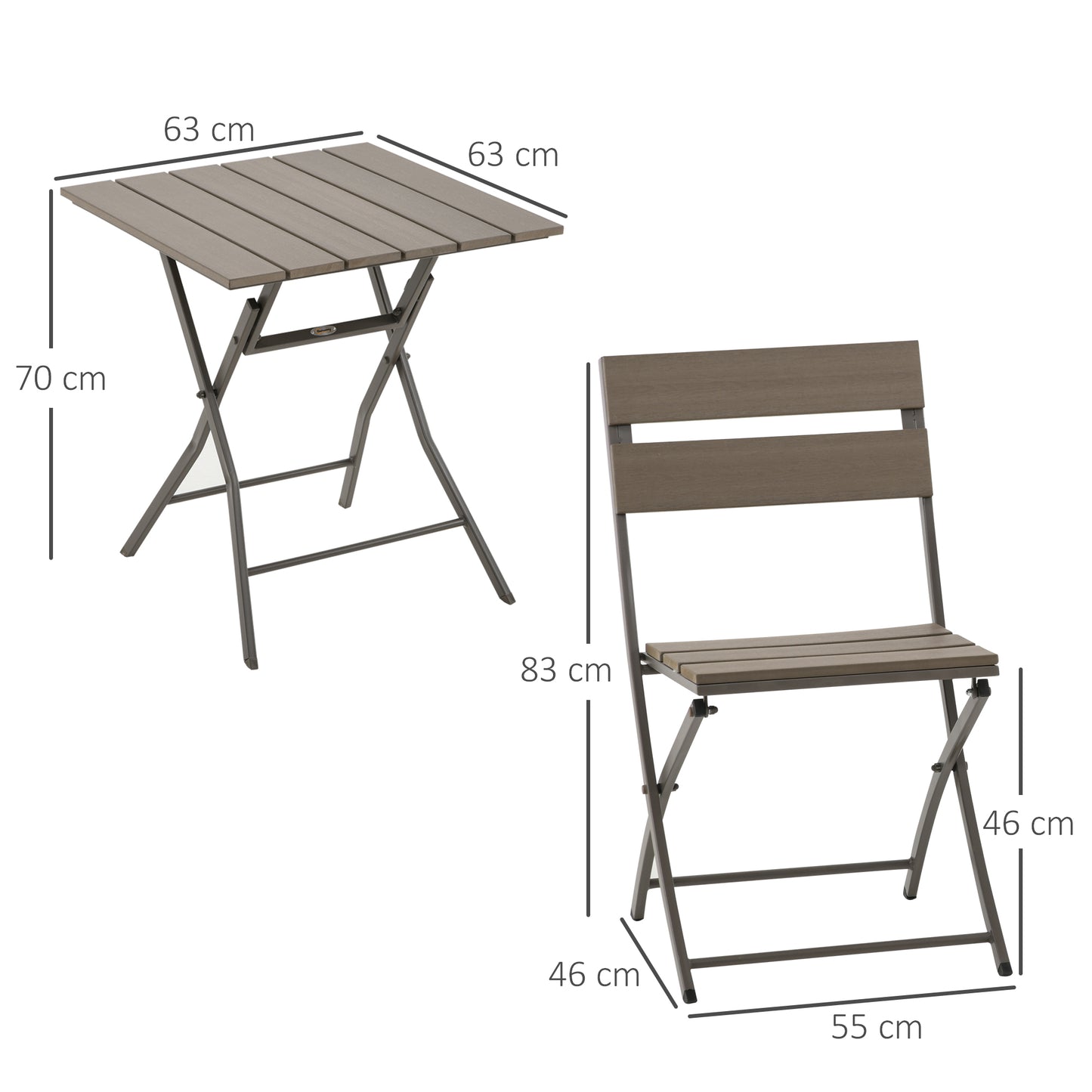 3 PCS Foldable Garden Bistro Set Folding Table And Chairs Set, Grey