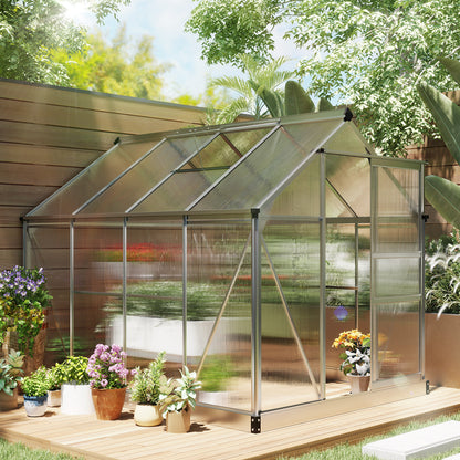 6x8ft Walk-In Polycarbonate Greenhouse Plant Grow Galvanised Aluminium