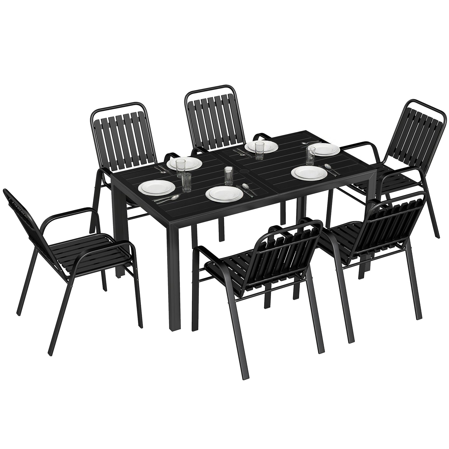 Garden Table and Chairs Set for 6 with Umbrella Hole