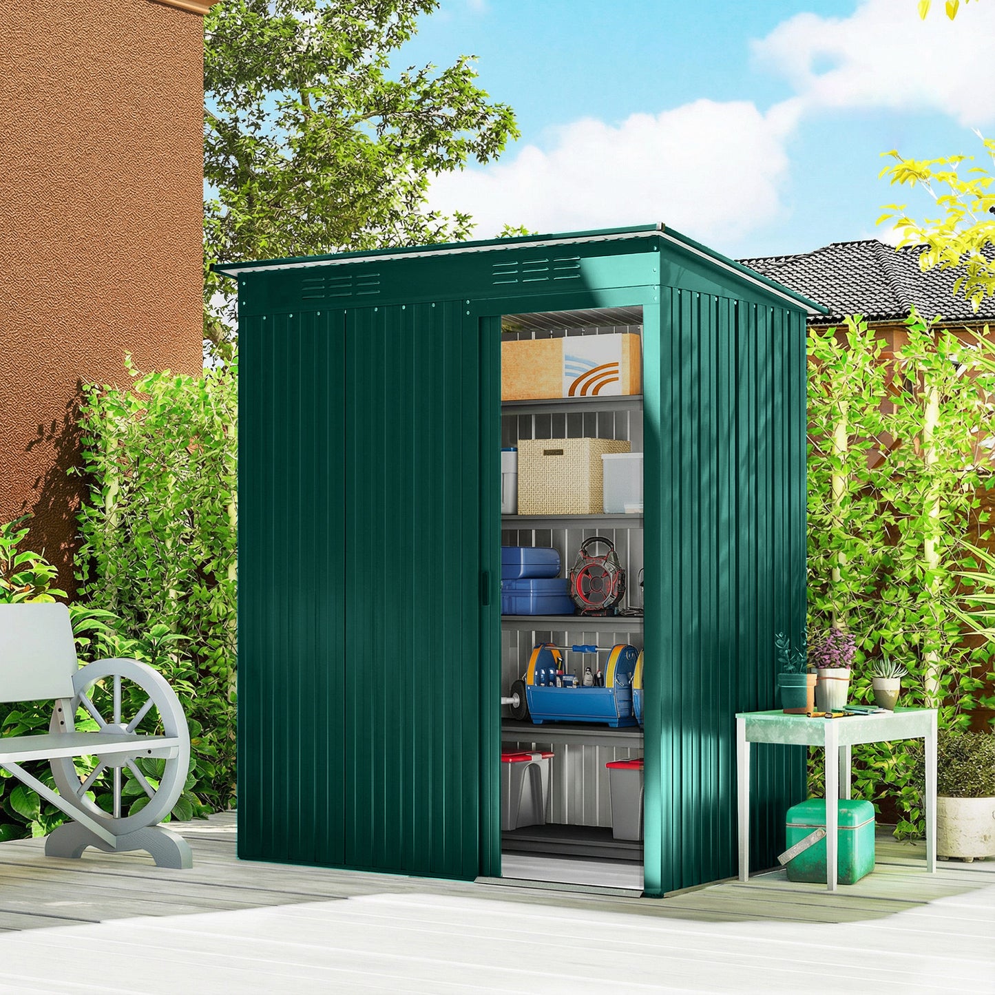 5 x 3.5ft Metal Garden Shed with Effortless Assembly, Green