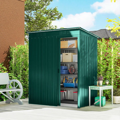 5 x 3.5ft Metal Garden Shed with Effortless Assembly, Green