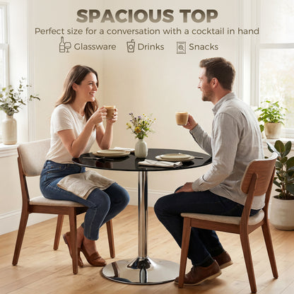 Round Bar Table, Dining Table with Tempered Glass Top and Steel Frame