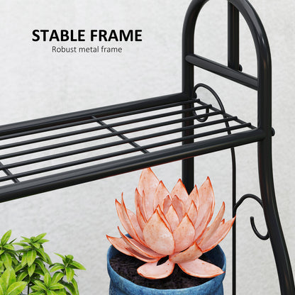 3 Tier Plant Stand w/ Hanging Hooks for Balcony Living Room, Black