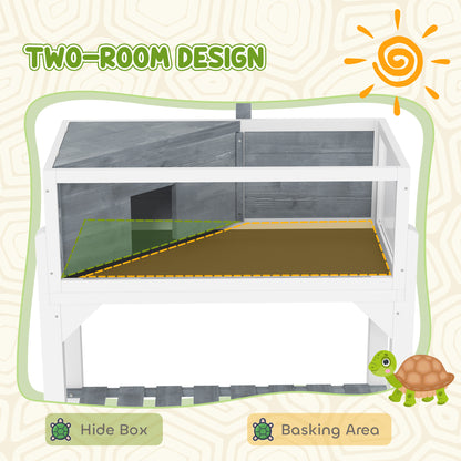 Wooden Tortoise House with Storage Shelf, Clear Observation Windows
