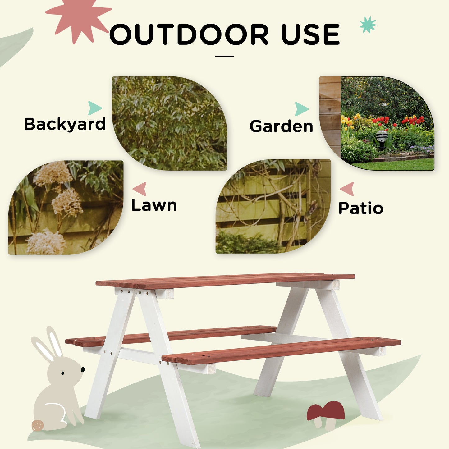 Kids Picnic Table, Wooden Table and Bench Set for 3-8 Years, Brown