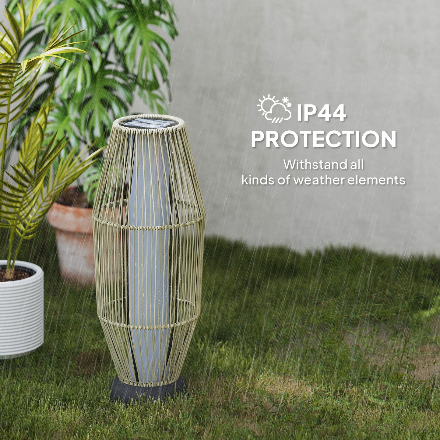 72 cm Rattan Solar Floor Lamp, Auto On/Off LED Garden Light, Grey