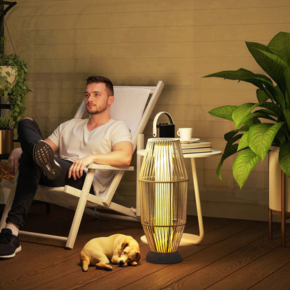 72 cm Rattan Solar Floor Lamp, Auto On/Off LED Garden Light, Grey