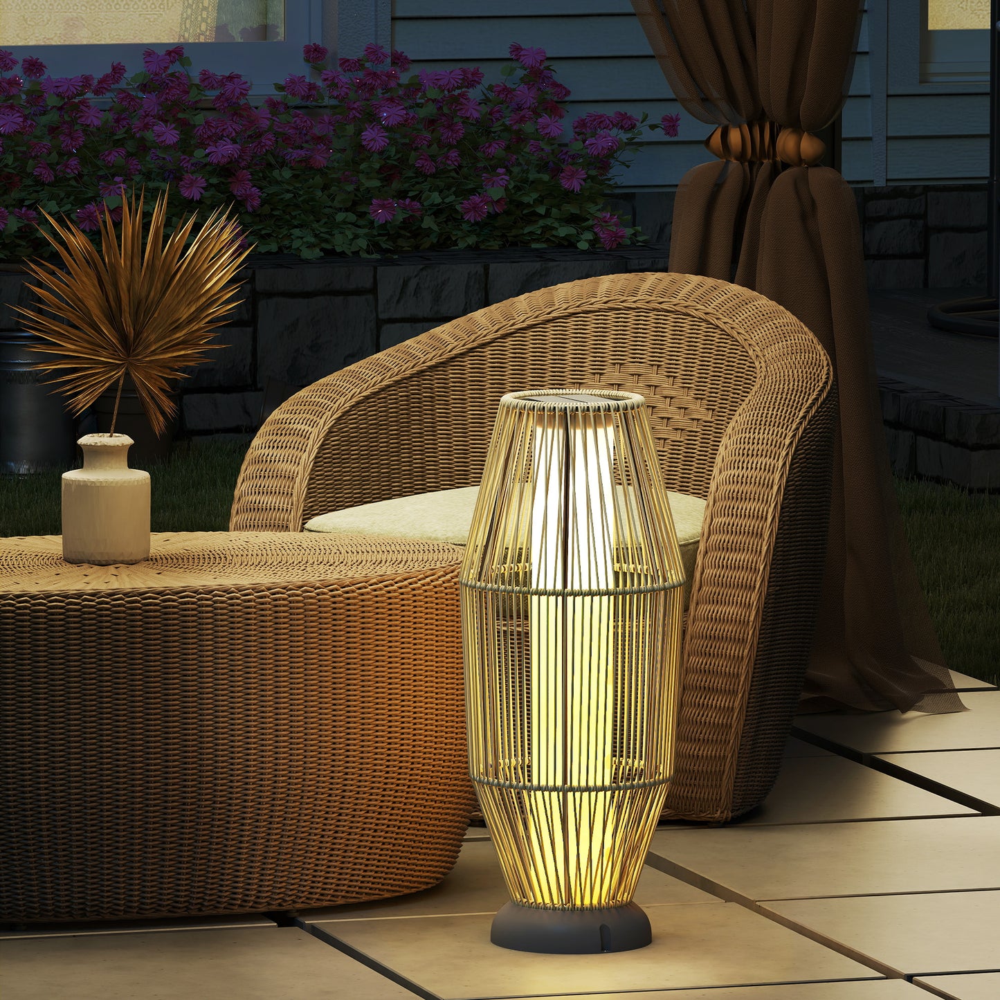 72 cm Rattan Solar Floor Lamp, Auto On/Off LED Garden Light, Grey