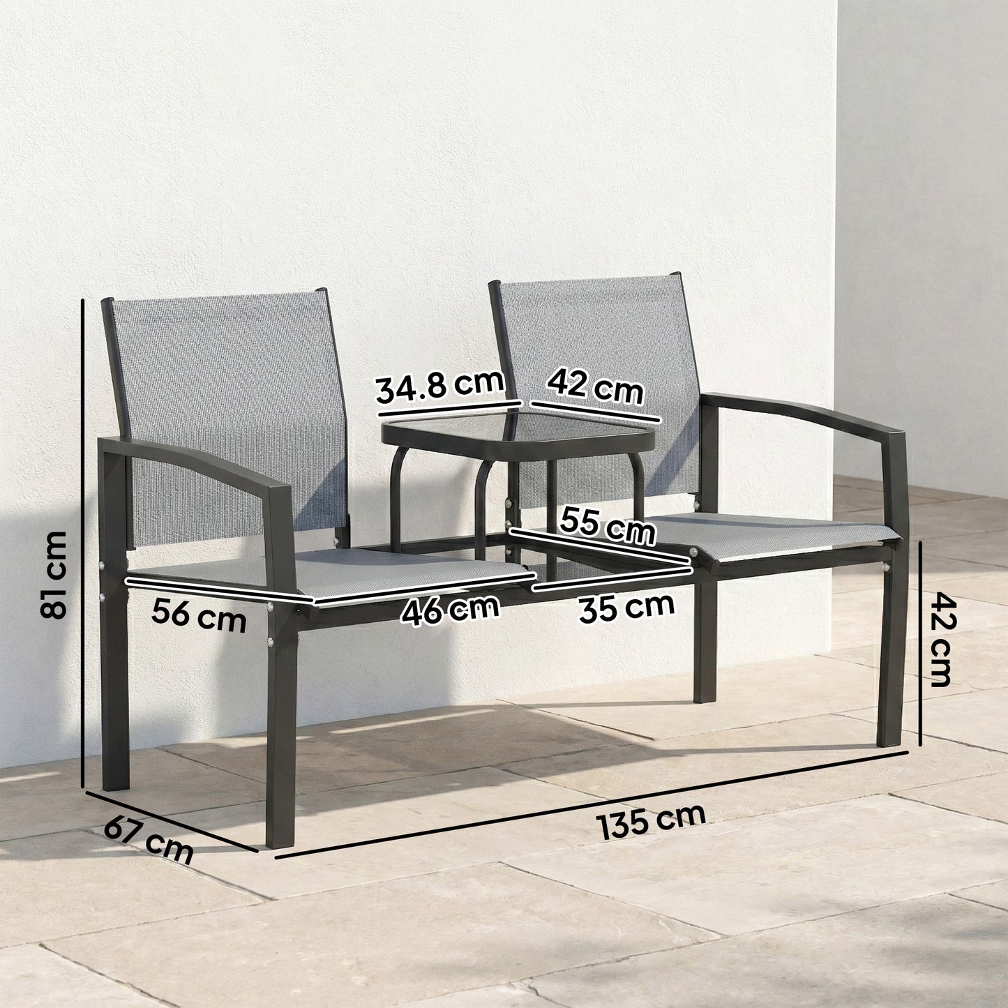 Garden Love Seat with 2-Tier Table, 2 Seater Jack & Jill Loveseat
