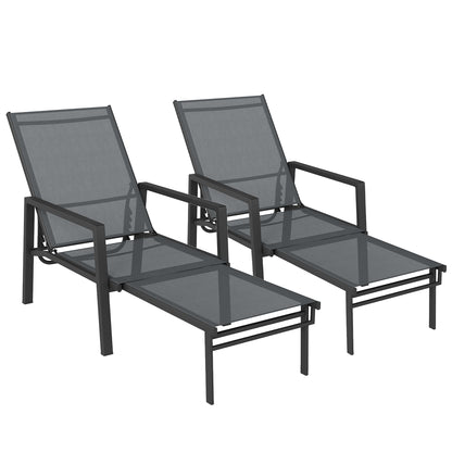 Sun Loungers Set of 2 w/ Retractable Footrest 5-Position Adjustable