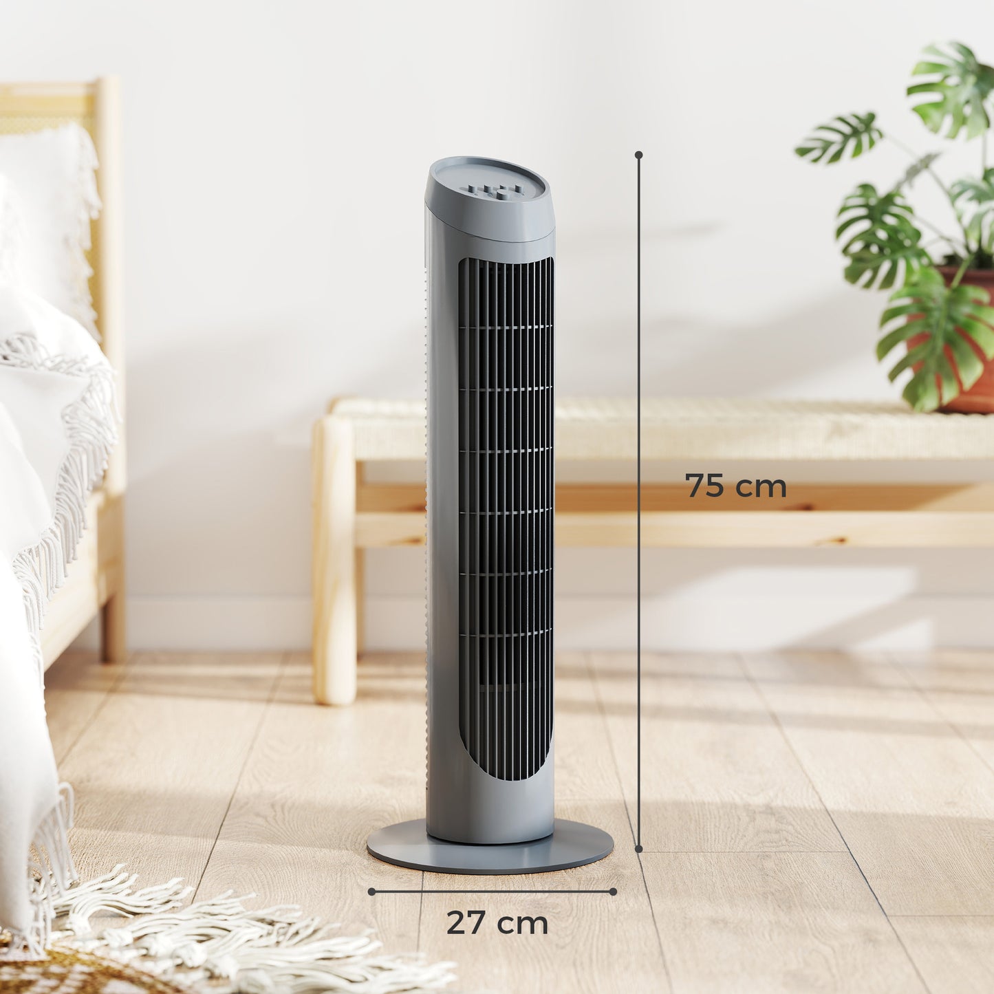 75cm Tower Fan Noise Reduction Wind 3-Level Cool ABS Indoor Grey