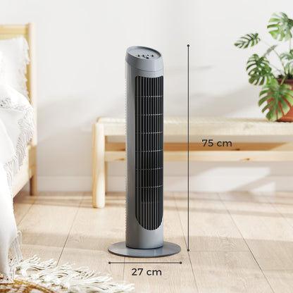 75cm Tower Fan Noise Reduction Wind 3-Level Cool ABS Indoor Grey