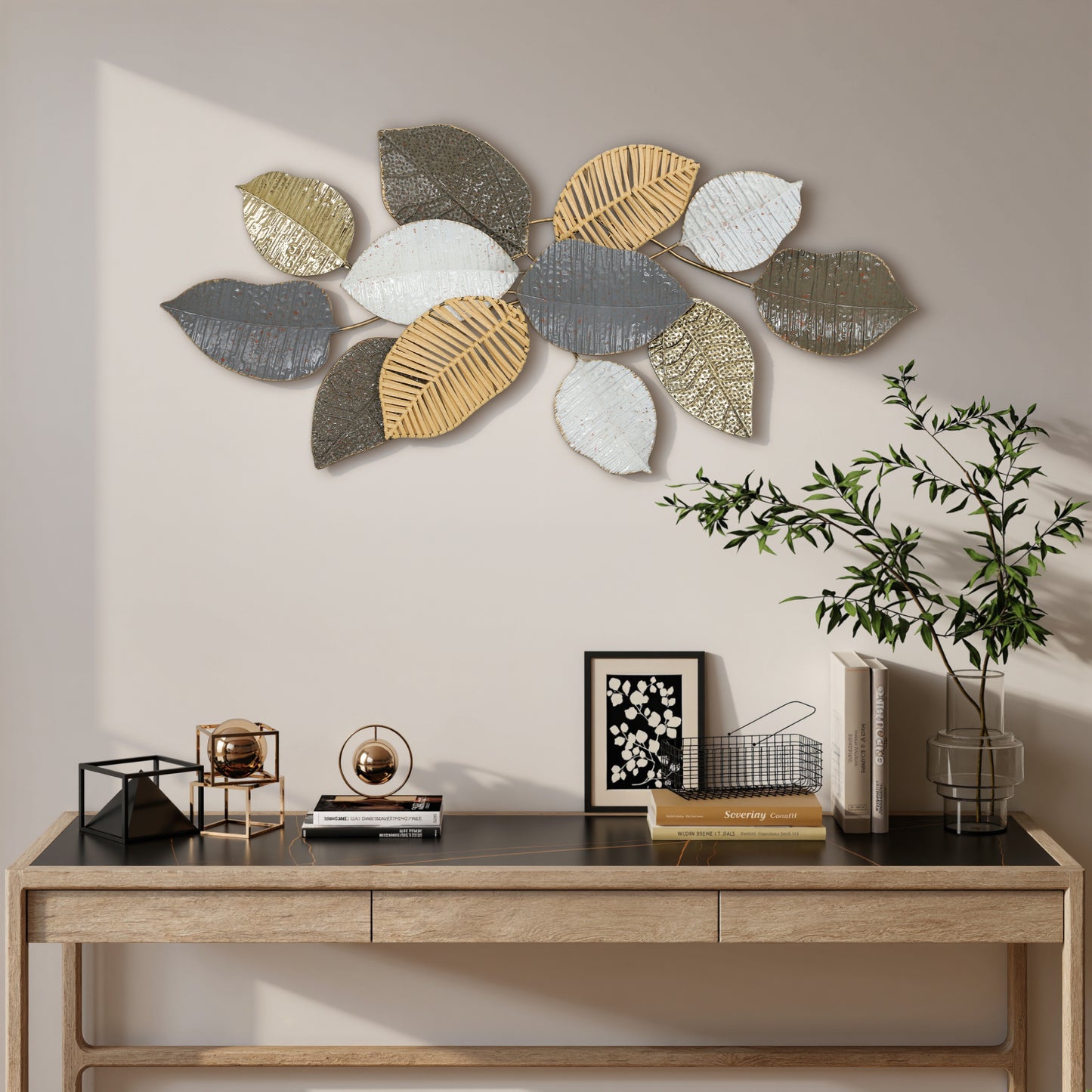 Modern Wall Art with Leaf Design, Metal Hanging Decoration