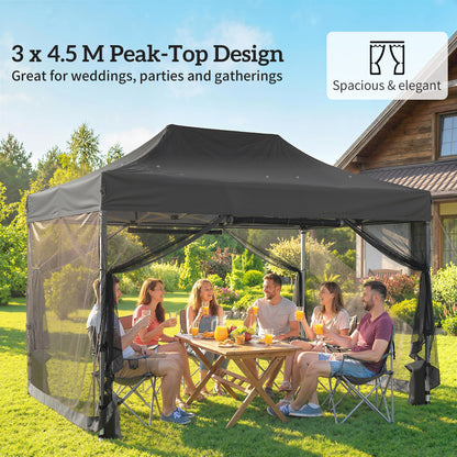 3 x 4.5 m Pop Up Gazebo with Mesh, Heavy Duty Party Tent Marquee
