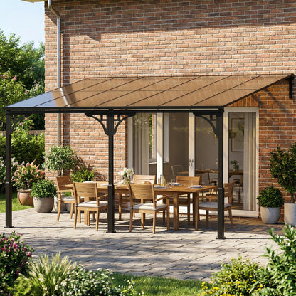 4 x 3 m Metal Lean-to Hardtop Gazebo, Wall-Mounted Pergola