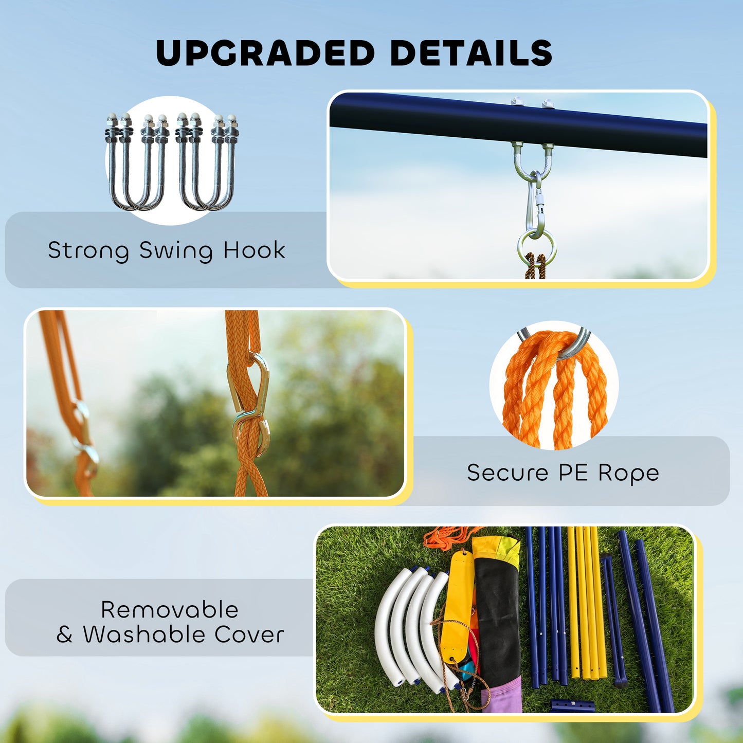 Kids Swing Set with Double Swings, Metal Frame, 150kg Capacity