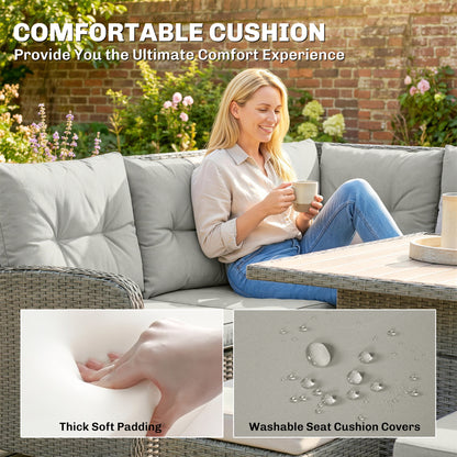 6 PCs Rattan Garden Furniture Sectional Corner Sofa, Dark Grey